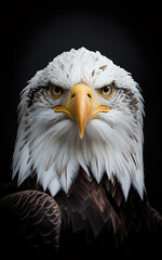 Obraz premium Majestic Bald Eagle Portrait with Intense Gaze on a Black Background