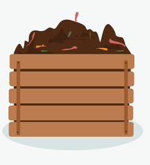 compost in box.  illustration of a compost pit for recycling. Spore junk into compost.