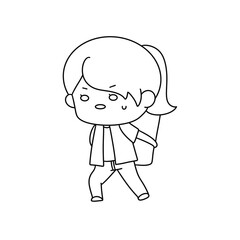 A girl is walking with a bag