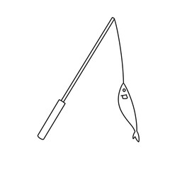 A fishing pole with a fish on the end of it