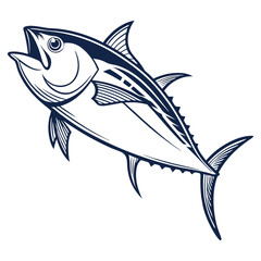 Flat vector illustration of a tuna fish (Thunnus), showcasing its powerful, torpedo-shaped body and metallic blue and silver coloration. Perfect for sport fishing or seafood industry designs.