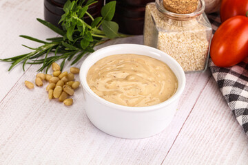 Delicious walnut creamy sauce in the bowl