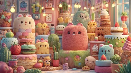 Fototapeta premium Colorful array of stuffed animals displayed together creating a heartwarming and joyful scene perfect for kids and toy collectors who cherish playfulness and softness