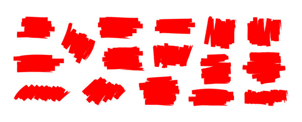 Red marker lines stripes, Highlighter hand drawing doodle, Red marker scribble for text box, background, frames, highlighting text, decorative elements on transparent background