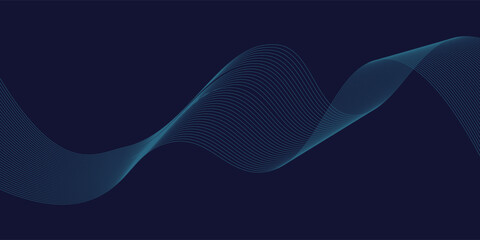 Abstract glowing wave lines on dark blue background. Dynamic wave pattern. Modern flowing wavy lines. Futuristic technology concept. Suit for banner, poster, cover, brochure, flyer, website. Eps10