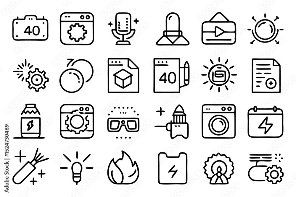 Poster collection of line icons for photo editing filters brightness adjustments isolated on transparent ba
