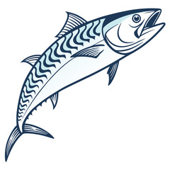 Bright vector graphic of a mackerel (Scomber scombrus), featuring its streamlined body and characteristic wavy blue-black stripes on its back. Ideal for seafood or schooling fish themes.