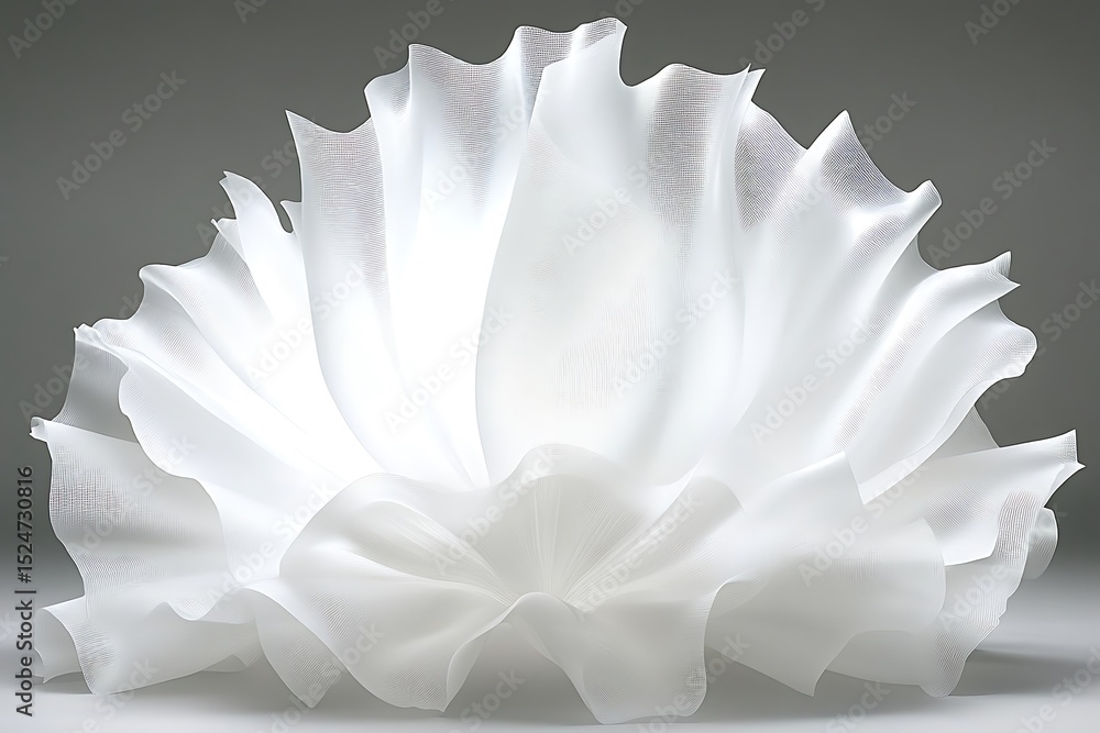 Poster translucent fabric waves creating ethereal forms in a soft light studio