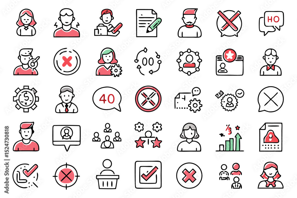 Aufkleber rejection deny refuse icon set isolated on transparent background