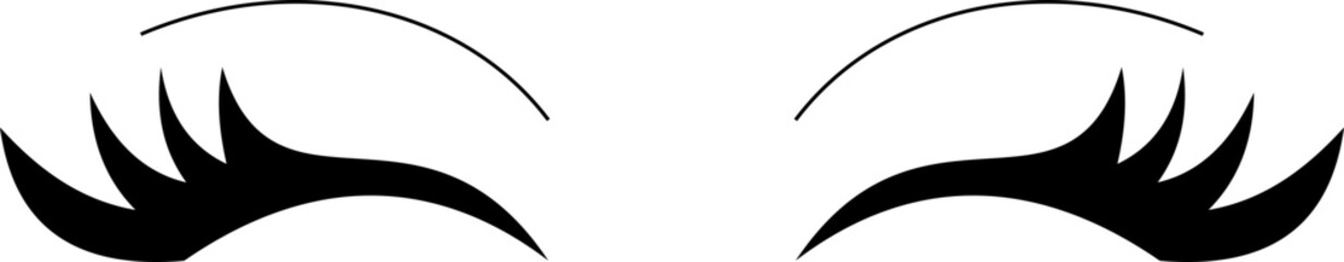 Closed eyes beautiful face, eyebrows and eyelashes, lashes extensions. Element design. Beauty studio logo. Linear vector in trendy minimalist style. makeup mascara symbols on transparent background.