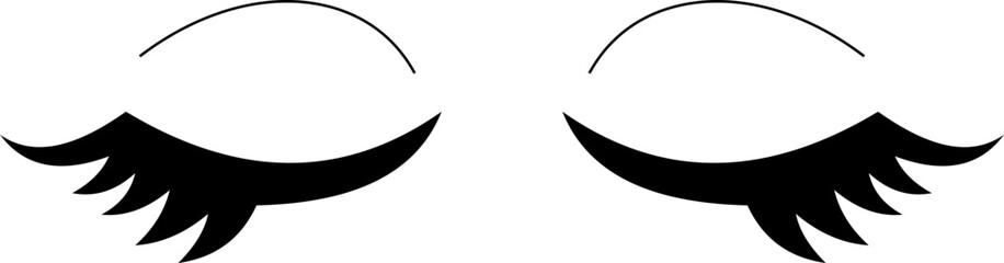 Closed eyes beautiful face, eyebrows and eyelashes, lashes extensions. Element design. Beauty studio logo. Linear vector in trendy minimalist style. makeup mascara symbols on transparent background.
