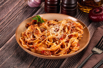 Italian pasta bolognese with beef minced meat