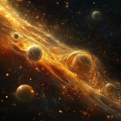 Radiant Planets Floating Cosmic Connected Ballet