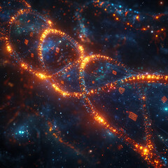 Digital Floating Dna Strand Space Illuminated Hol