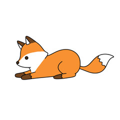 A cartoon fox is laying down on the ground