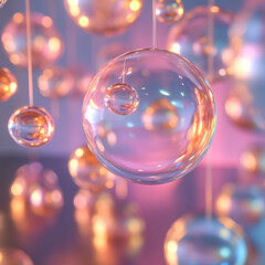 Refracting Abstract Floating Glass Pastel Spheres Soft
