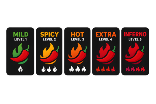 Spice Level Indicator Mild to Inferno Chili Heat Scale Graphic