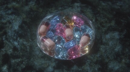 Sparkling Glitter Pills in Blister Pack  Medical  Pharmacy  Healthcare Concept