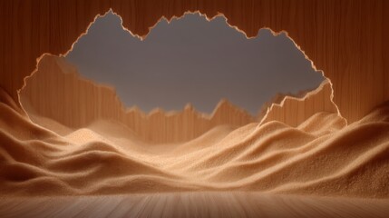 Textured Sand Dune Landscape in Wooden Frame  Abstract Background