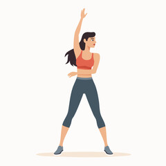 Flat cartoon female doing standing stretch exercise vector