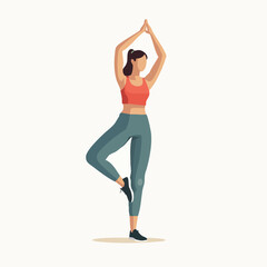 Flat female character doing yoga tree pose vector cartoon