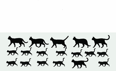 Set of silhouettes of cat and white background