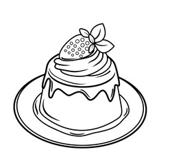 a plate of custard pudding with strawberry topping