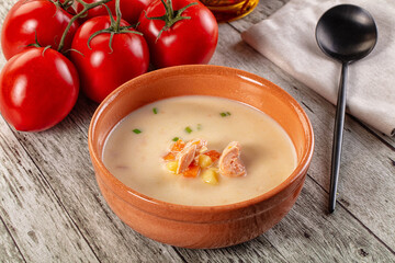Salmon white soup with salmon