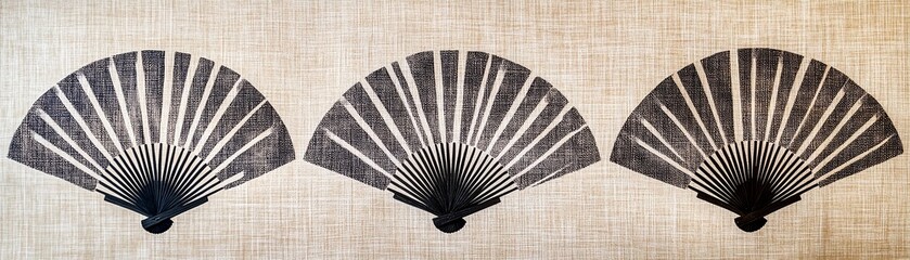 Three traditional folding fans displayed against a neutral background.