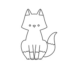 A cute cartoon cat is sitting on a white background