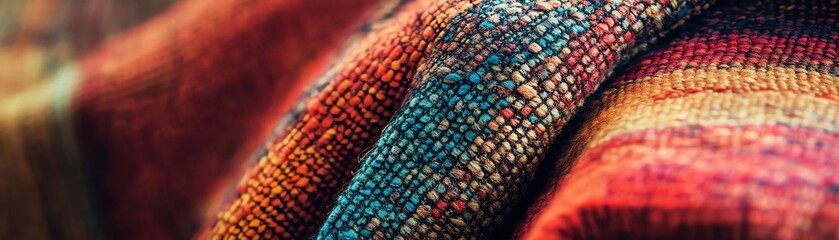 Vibrant colorful fabric with intricate patterns and textures, ideal for design purposes.
