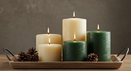 Candles Burning on Wooden Tray