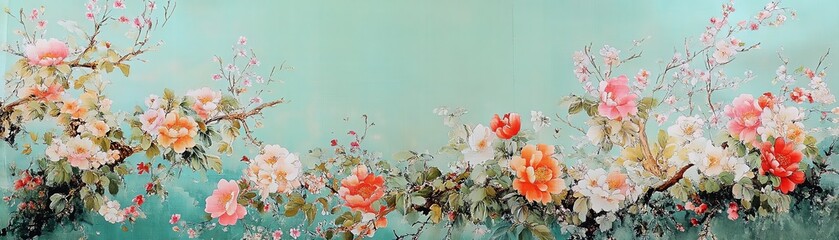 Vibrant floral arrangement on a soothing turquoise background.