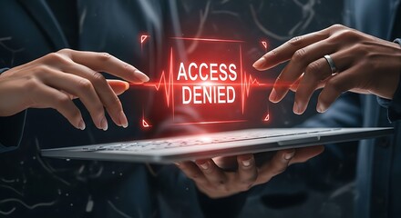 Access Denied on Laptop with Hands Touching Screen