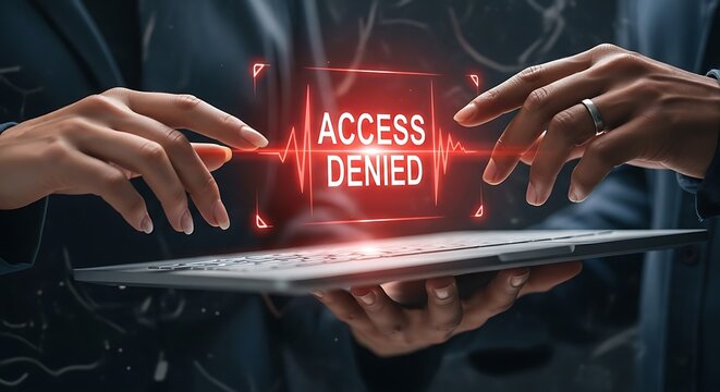 Access Denied on Laptop with Hands Touching Screen