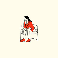 Woman seated, contemplating in a minimalist style vector illustration