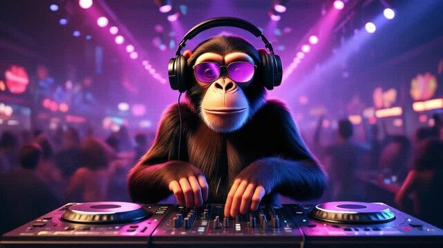 Groovy Chimp DJ Funky Beats at the Nightclub Party