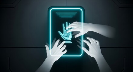 Activating Hand Scanner Interface with Glowing Digital Hand