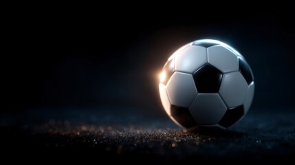 Naklejka premium Dramatic Cinematic Soccer Ball High Resolution 3D Render Dark Background Sports Theme
