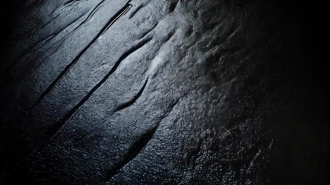 Dark Texture of Wrinkled Material with Grainy Surface in Low Key Lighting, Shadowy Ambiance, Dark Backdrop
