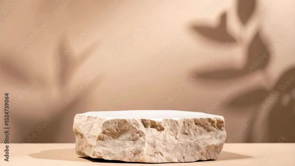 Aufkleber isolated stone podium display with leaf shadows on soft beige background for minimalist product show
