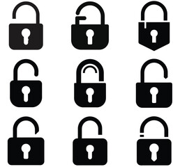 Set of Various Unlocked Padlocks Icons