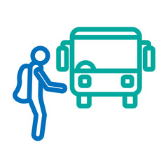 Travel By Bus  Vector Line Blue Bluish Green Icon Design