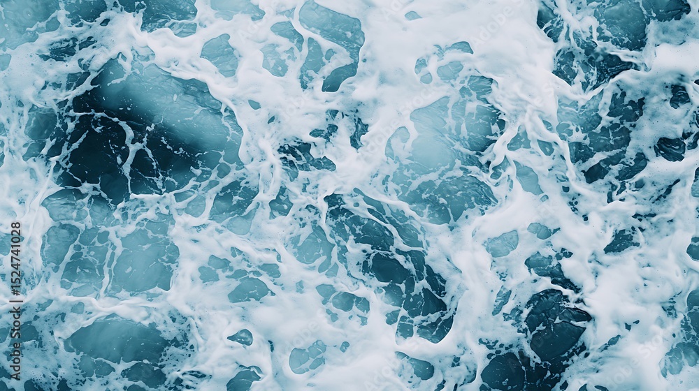 Aufkleber aerial view of ocean waves and white sea foam creating intricate patterns on the water surface.
