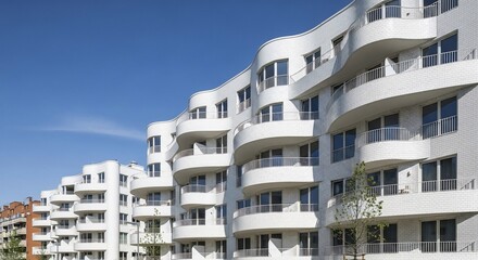 Modern White Apartment Building with Curved Balconies