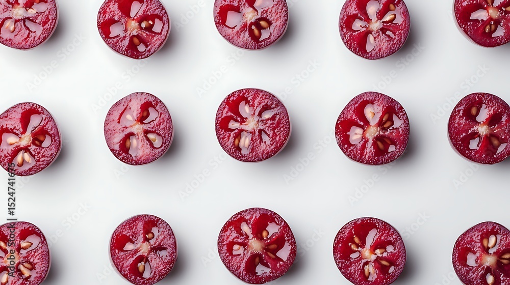 Aufkleber sliced red apples arranged in a neat, symmetrical pattern on a white background.