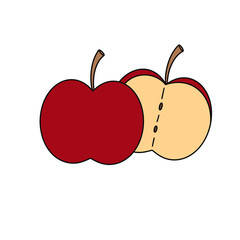 Two apples with one of them cut in half