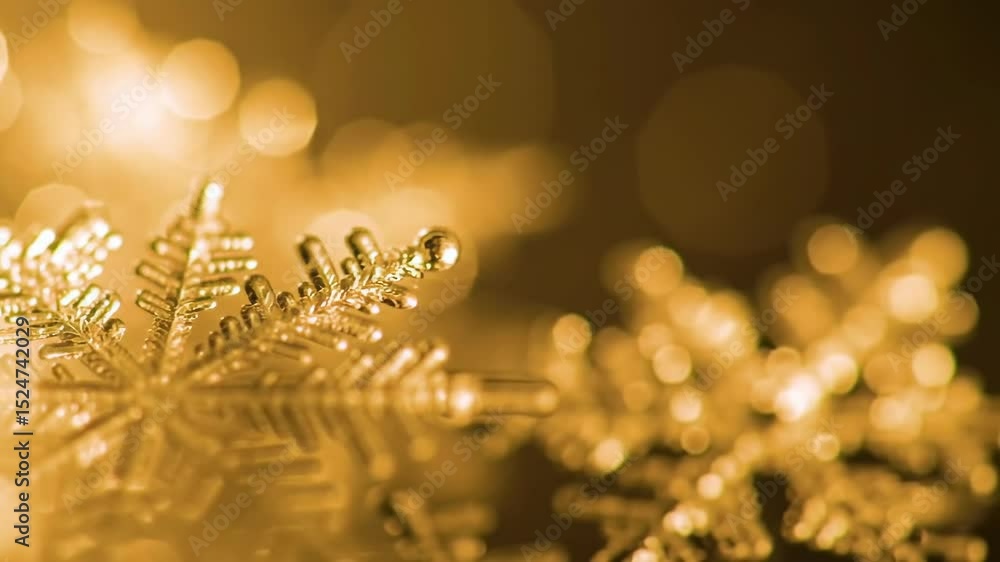 Poster close up detailed snowflake in warm golden light bokeh background high quality image