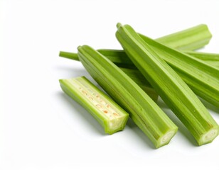 Fresh okra pods on white background healthy eating and cooking concept