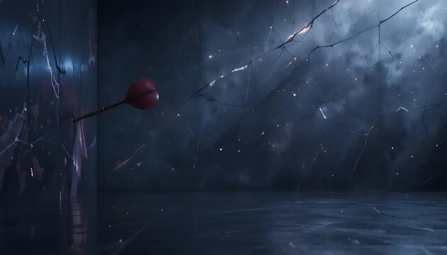 Dart hits a wall cracks appear dark theme abstract